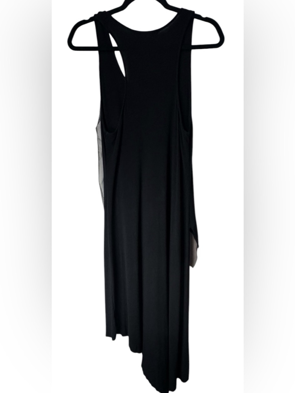 BCBG Max Azria Black Asymmetrical Layered Racerback Midi Dress Size L - Picture 4 of 12